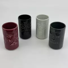 IKEA FREKVENS Maria Vinka Tiki Ceramic Glasses Set of 4 Maroon Gray Black
