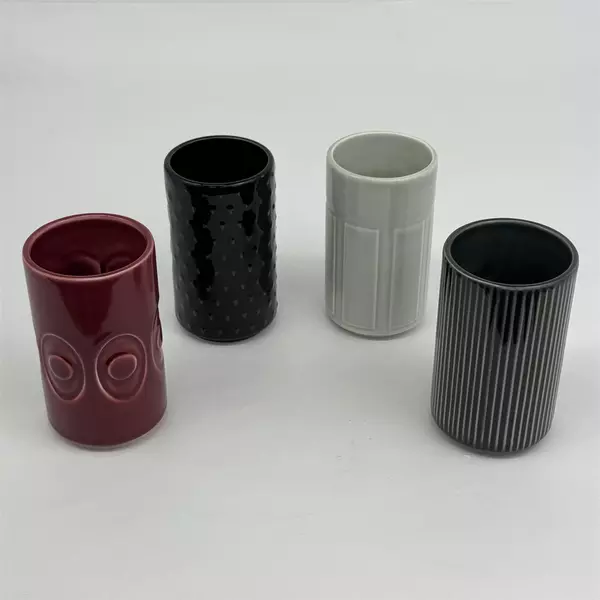 IKEA FREKVENS Maria Vinka Tiki Ceramic Glasses Set of 4 Maroon Gray Black