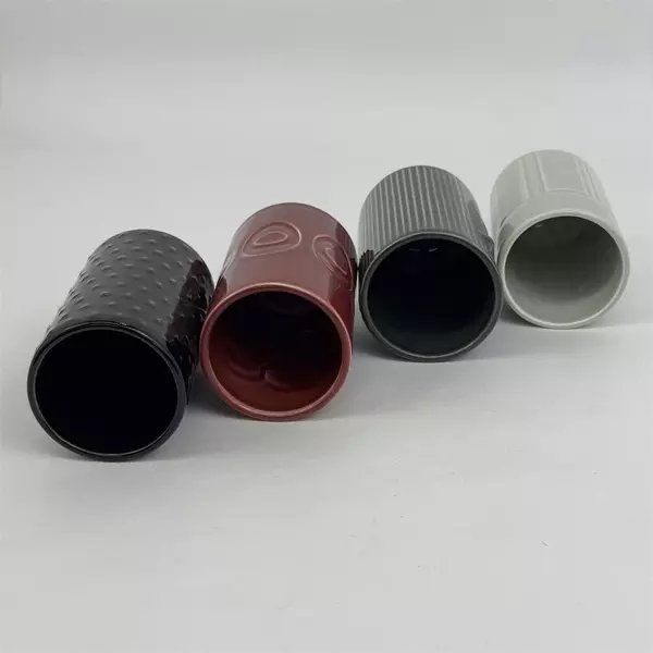 IKEA FREKVENS Maria Vinka Tiki Ceramic Glasses Set of 4 Maroon Gray Black