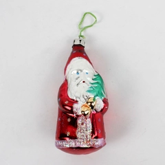 Retro Glass Santa Holding Christmas Tree Ornament 4"
