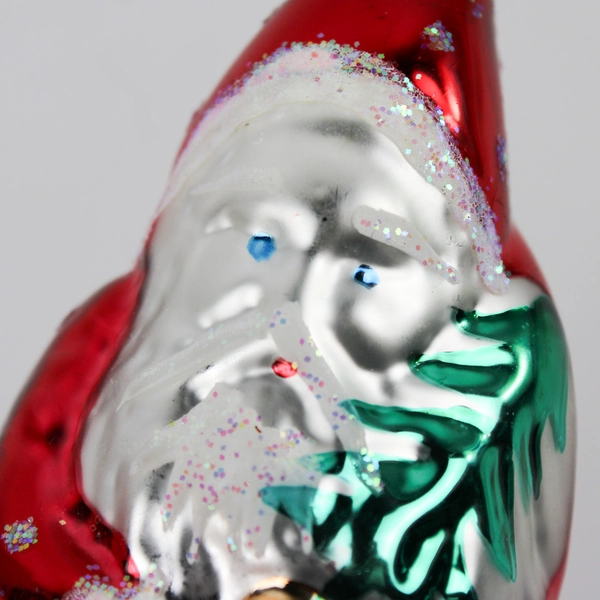 Retro Glass Santa Holding Christmas Tree Ornament 4"