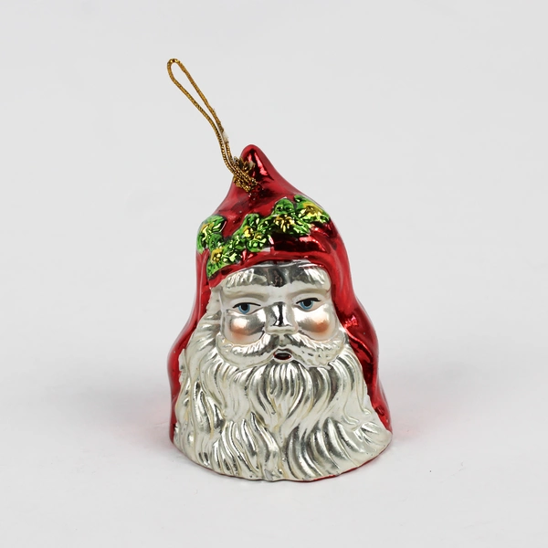 Retro Painted Ceramic Santa Head Christmas Ornament 3"