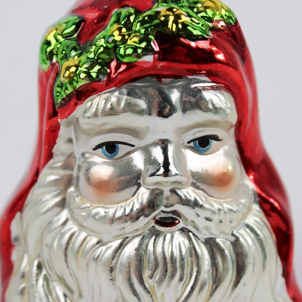 Retro Painted Ceramic Santa Head Christmas Ornament 3"