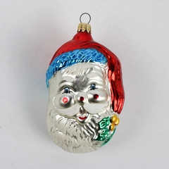 Vintage Blown Glass Hand-Painted Santa Head Ornament 4" Marked Columbia