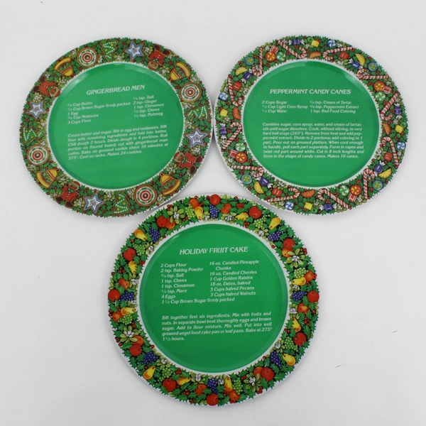 3 House of Lloyd Holiday Candy Cookie Cake Trays Tin Serving Plates Recipe Vtg