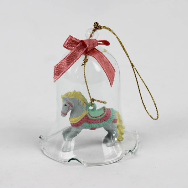 Vintage Souvenir Glass Bell Carousel Horse Christmas Ornament 3"