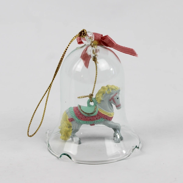 Vintage Souvenir Glass Bell Carousel Horse Christmas Ornament 3"