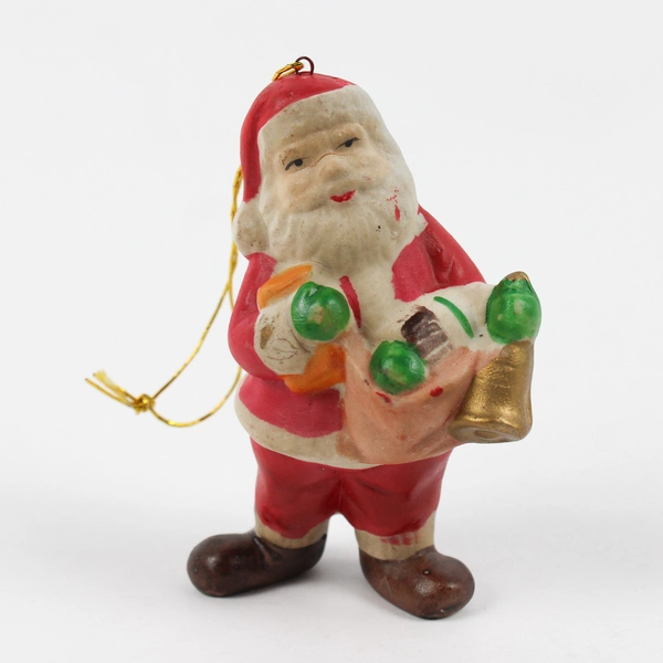 Vintage Hand-Painted Porcelain Santa Clause Christmas Ornament 3 3/4" FLAWED