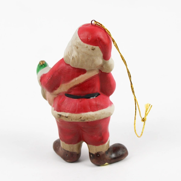 Vintage Hand-Painted Porcelain Santa Clause Christmas Ornament 3 3/4" FLAWED