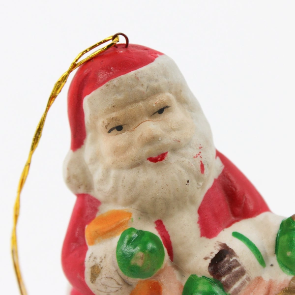 Vintage Hand-Painted Porcelain Santa Clause Christmas Ornament 3 3/4" FLAWED
