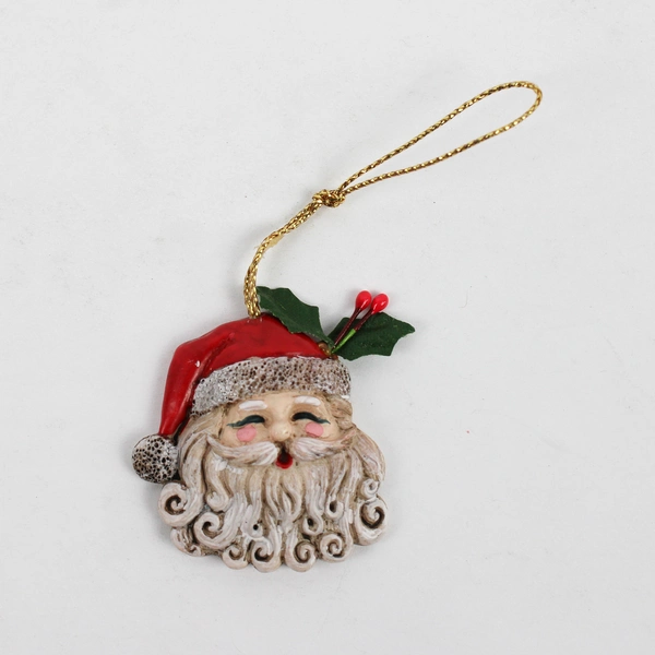 Small Vintage Hand-Painted Resin Santa Face Christmas Ornament 1.5"