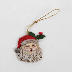 Small Vintage Hand-Painted Resin Santa Face Christmas Ornament 1.5"