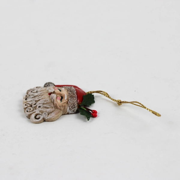 Small Vintage Hand-Painted Resin Santa Face Christmas Ornament 1.5"