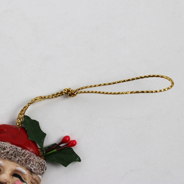 Small Vintage Hand-Painted Resin Santa Face Christmas Ornament 1.5"