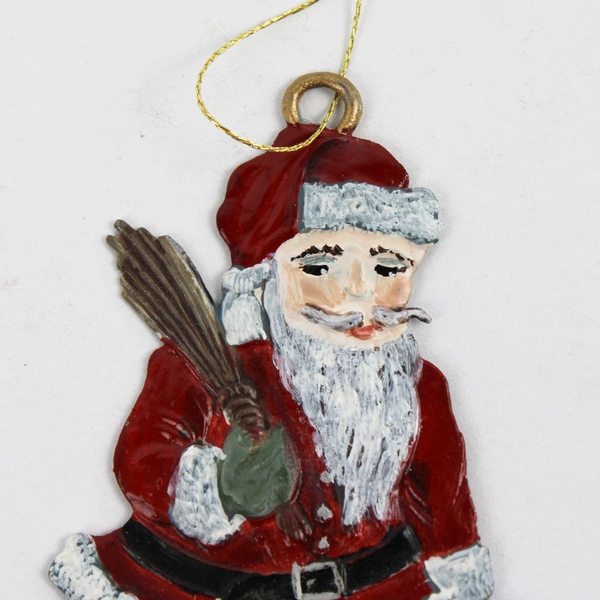 Small Hand-Painted Metal Santa Claus Christmas Ornament 2.5"