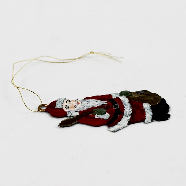 Small Hand-Painted Metal Santa Claus Christmas Ornament 2.5"