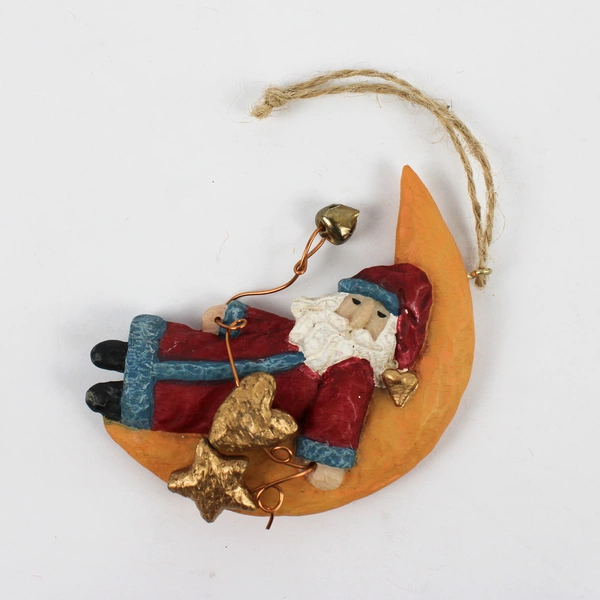 Lot of 3 Resin Folk Art Santa Claus Christmas Ornaments Moon Stars