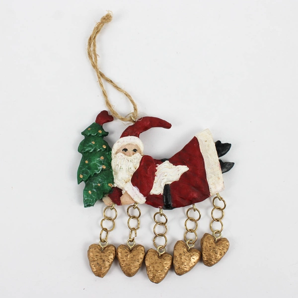 Lot of 3 Resin Folk Art Santa Claus Christmas Ornaments Moon Stars