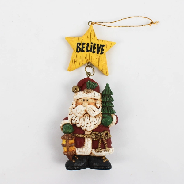 Lot of 3 Resin Folk Art Santa Claus Christmas Ornaments Moon Stars