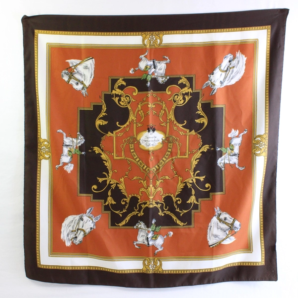 Vtg Striebrig Equestrian Spanish Riding School Print Neckerchief Scarf FLAW
