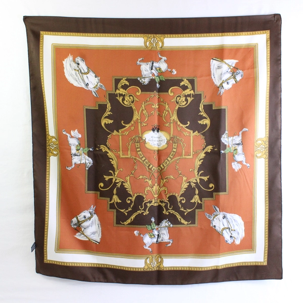 Vtg Striebrig Equestrian Spanish Riding School Print Neckerchief Scarf FLAW