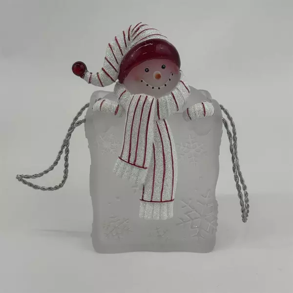 Vintage Hard Plastic Christmas Snowman Goody Bag Candy Dish With Handles