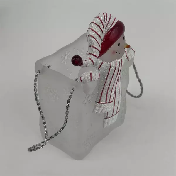 Vintage Hard Plastic Christmas Snowman Goody Bag Candy Dish With Handles