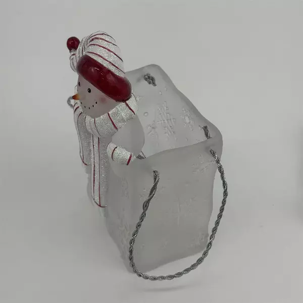 Vintage Hard Plastic Christmas Snowman Goody Bag Candy Dish With Handles