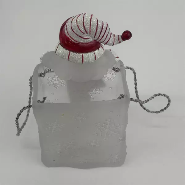 Vintage Hard Plastic Christmas Snowman Goody Bag Candy Dish With Handles