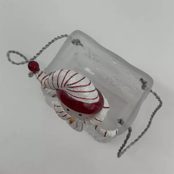 Vintage Hard Plastic Christmas Snowman Goody Bag Candy Dish With Handles