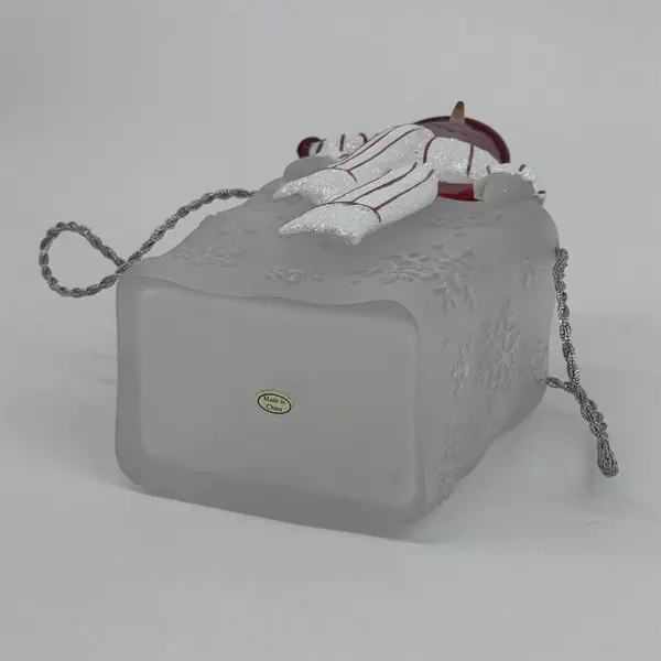 Vintage Hard Plastic Christmas Snowman Goody Bag Candy Dish With Handles