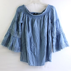 NAOO Nation AK Outfits Blue Flare 3/4-Sleeve Blouse Women's Large
