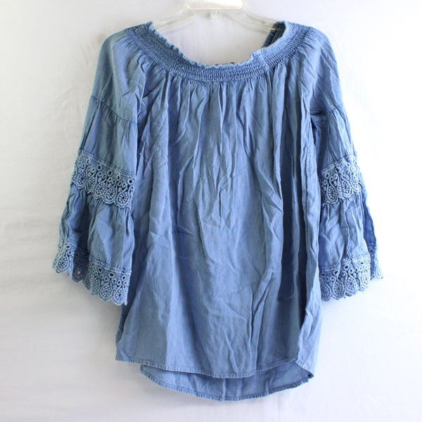 NAOO Nation AK Outfits Blue Flare 3/4-Sleeve Blouse Women's Large
