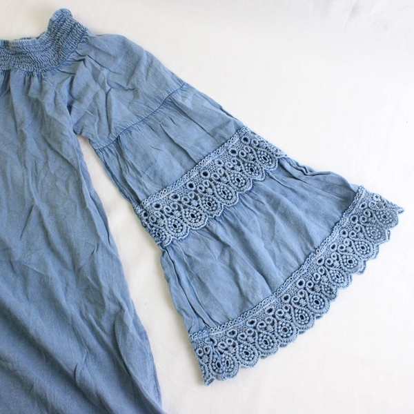 NAOO Nation AK Outfits Blue Flare 3/4-Sleeve Blouse Women's Large