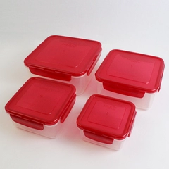 Set of 4 Lock & Lock 410 ml to 2 L Plastic Food Storage Containers Red Lid