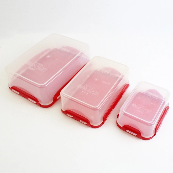 Set of 3 Lock & Lock 460 ml to 2.1 L Plastic Food Storage Containers Red Lid