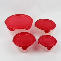 Set of 4 Lock & Lock 480 ml to 3.4 L Plastic Food Storage Bowls Red Lid