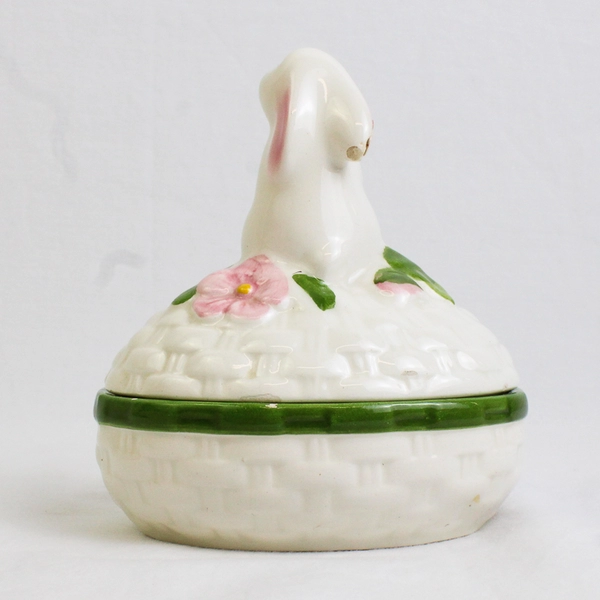 Avon Bunny Rabbit Trinket Box Vintage 1982 Hand Paint Ceramic Ring Jewelry Dish
