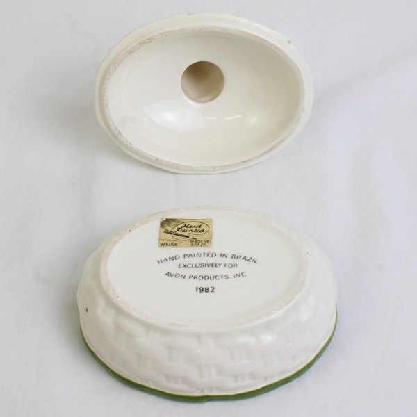 Avon Bunny Rabbit Trinket Box Vintage 1982 Hand Paint Ceramic Ring Jewelry Dish