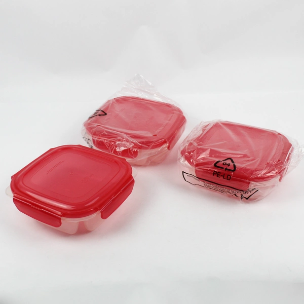 Set of 3 Lock & Lock 750 ml Divided Snack Storage Containers Red Lids