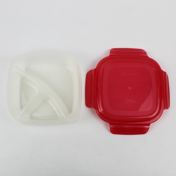 Set of 3 Lock & Lock 750 ml Divided Snack Storage Containers Red Lids