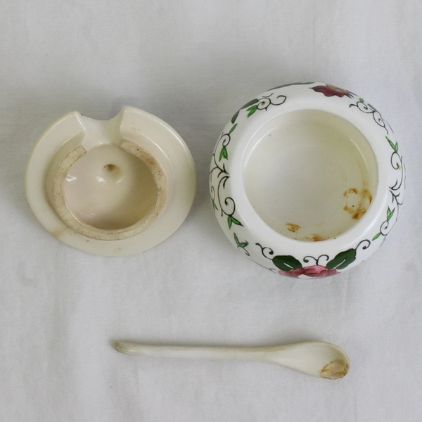 Ucagco Japan Early Provincial Rooster and Roses Jam/Condiment Jar