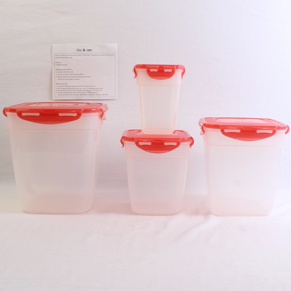 Set of 4 Lock & Lock 720 ml to 5.7 L Plastic Food Storage Tubs Red Lids