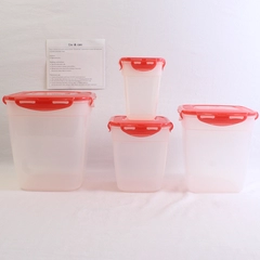 Set of 4 Lock & Lock 720 ml to 5.7 L Plastic Food Storage Tubs Red Lids