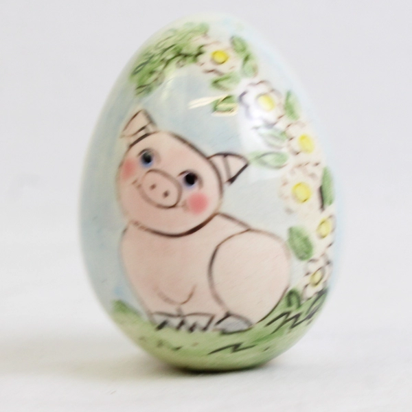Unbranded Hand-Painted Pig Porcelain Egg White and Pink
