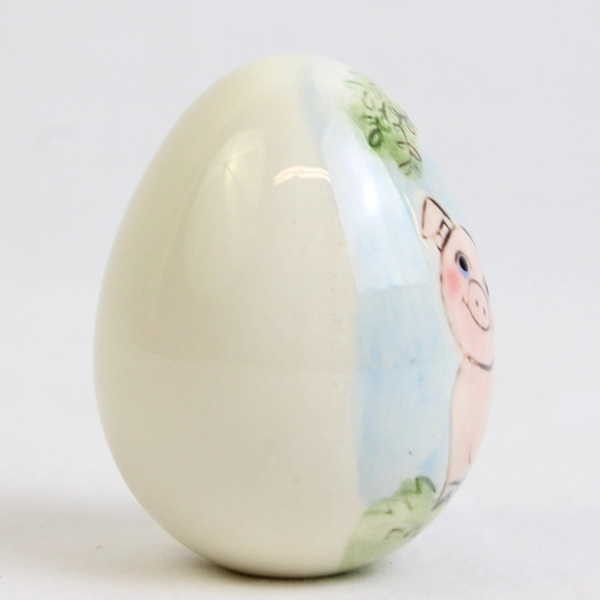 Unbranded Hand-Painted Pig Porcelain Egg White and Pink