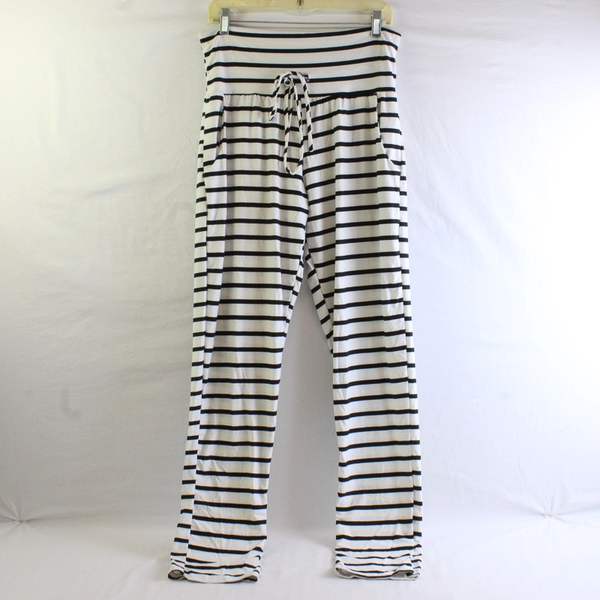Twenty Ten Women's M Black & White Striped Stretch Pants w/ Drawstring Waist