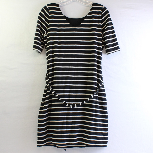 Banana Republic Black and White Striped Shift Dress Women's Size Petite Medium