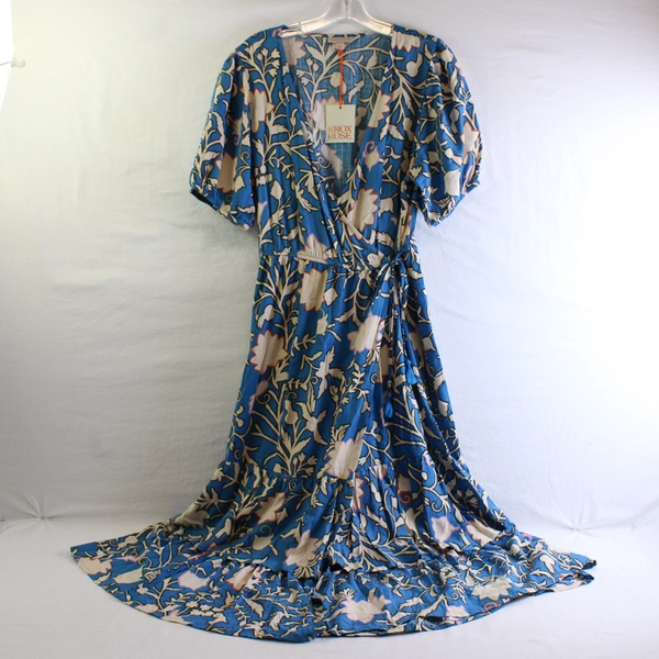 NWT Knox Rose Floral Print Blue Wrap Dress Women's Size XL
