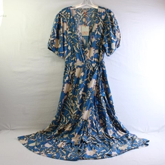 NWT Knox Rose Floral Print Blue Wrap Dress Women's Size XL